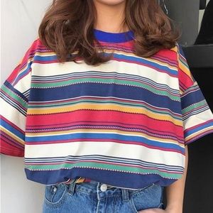 Striped Multicolor Short Sleeve Tee - Navy, Red, Cream & Yellow
